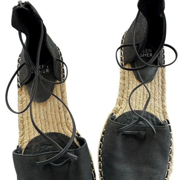 Eileen Fisher Lace Suede Espadrille In Black Leather Women’s Size 7 US/ 37.5 EU - Picture 4 of 6